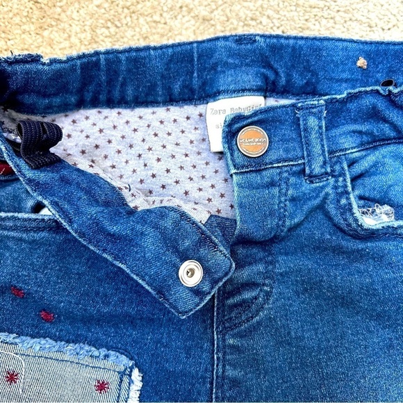 Zara Baby Girls Blue Denim Patchwork Jeans Size 2/3 - Picture 5 of 9